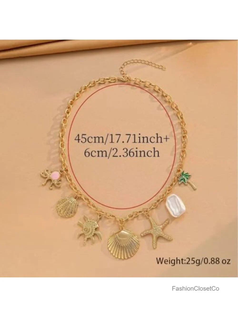Vintage Boho Beach Charm Necklace - Chunky Gold Tone Statement Jewelry